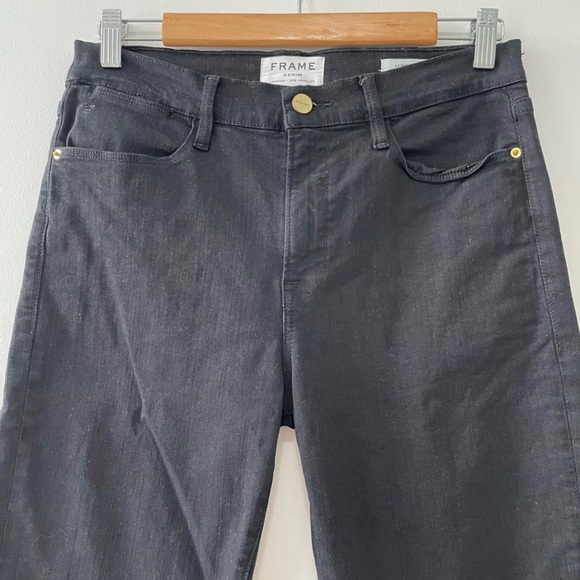 FRAME Denim Le High Straight Leg Staggered Raw Hem Jeans Black High Waist Sz 30 - Picture 3 of 13
